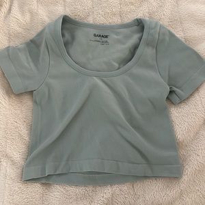 garage sage green ribbed crop